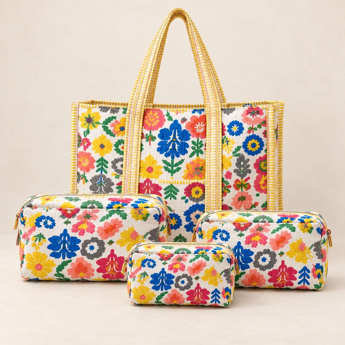AI-styled product photo: Tote & toiletry pouch combo