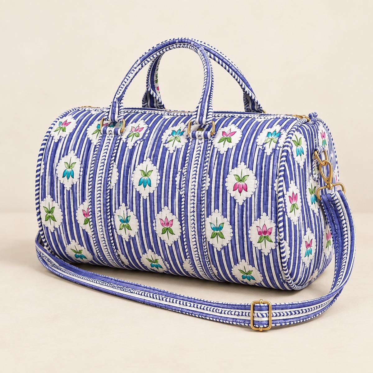 AI-styled product photo: Duffle bag