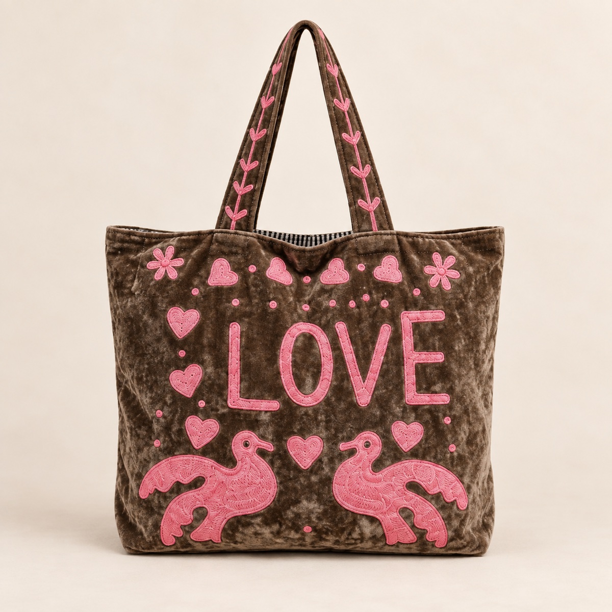 AI-styled product photo: Velvet Suzani embroidered bag