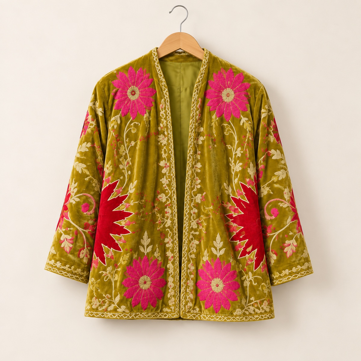 AI-styled product photo: Velvet Suzani jacket